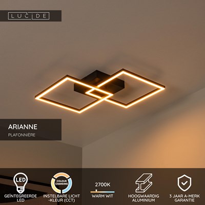 Lucide ARIANNE - Plafonnière - LED - CCT - 1x23W 2700K/4000K - Zwart